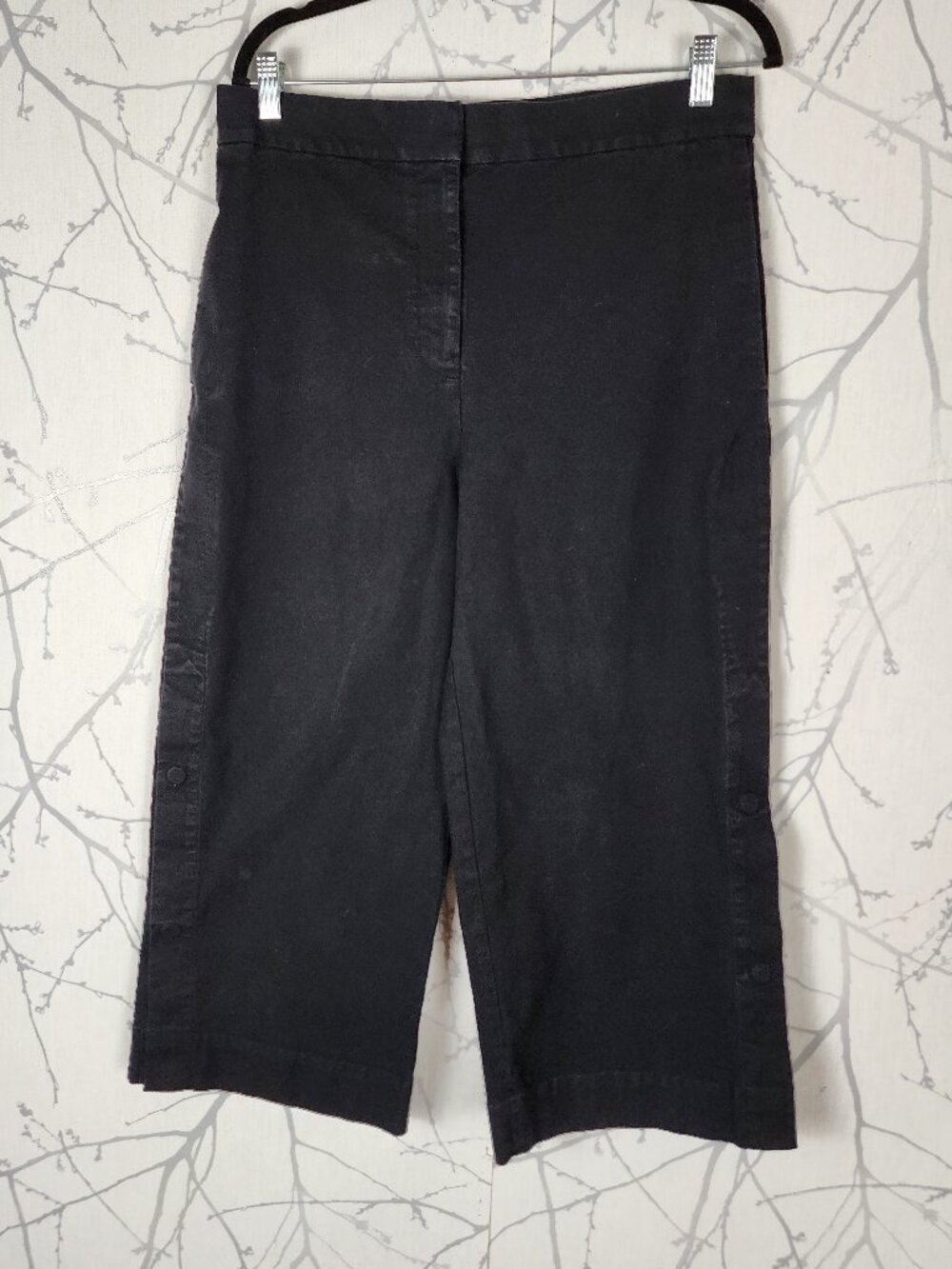 COS Black Cotton Stretch Ponte Knit Snap Side Wide Leg Crop - Picture 1 of 9